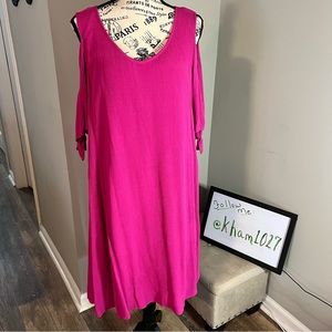 Soft Surroundings Hot Pink Cold Shoulder Dress. Sz Medium